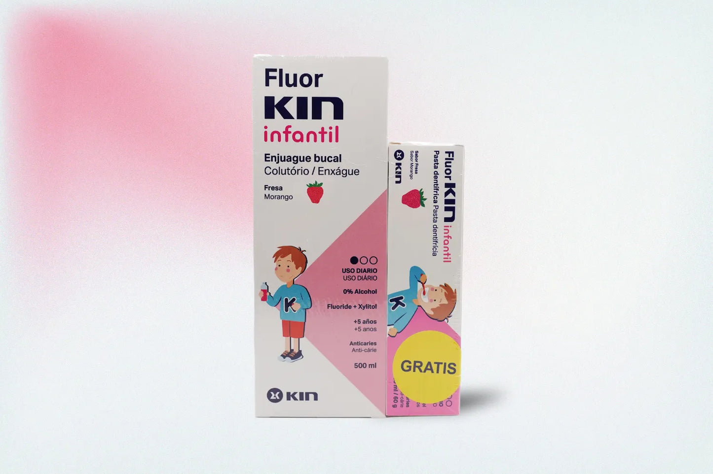 KIN FLUOR INFANTIL COLUTORIO FRESA 500ML + PASTA DENTÍFRICA REGALO