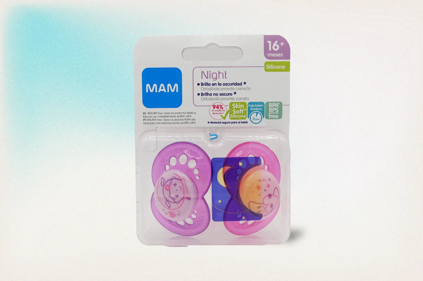 CHUPETE SILICONA MAM ORIGINAL NIGHT + 16 M PACK